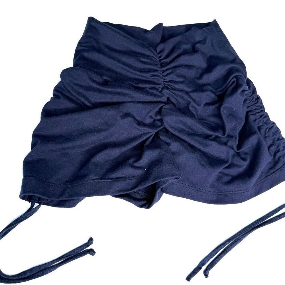 Kaneta Navy Blue High-Rise Ruched Workout Shorts with Side Ties – Size S
